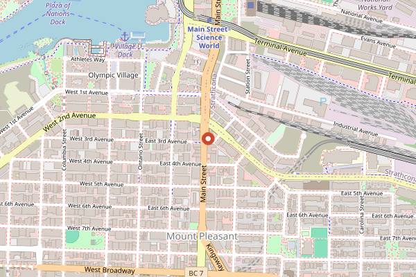 Map showing The Narrow Lounge in Vancouver