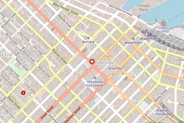 Map showing Hawksworth Restaurant in Vancouver