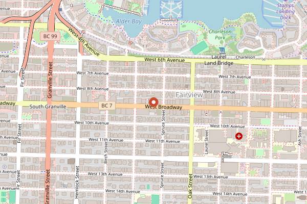 Map showing Tojo's in Vancouver