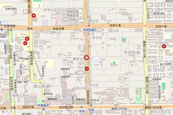Map showing Daoxiangcun (Zero Store, Dongsi North Street) in Beijing