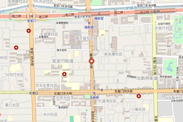 Map showing Beisantiao Hutong Noodles (Yonghegong) in Beijing