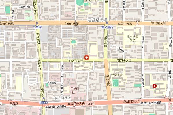 Map showing Laohuihui Snack Bar (Baiwanzhuang) in Beijing