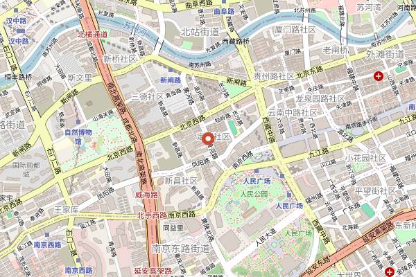 Map showing Huanghe Road Food Street in Shanghai