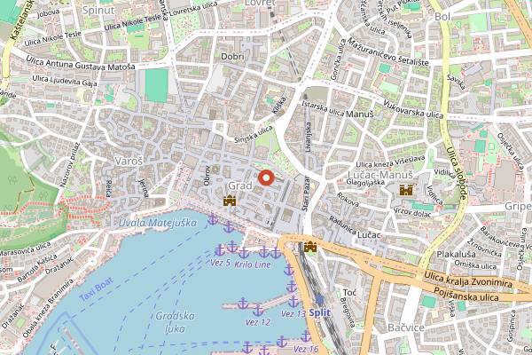 Map showing Pizzaferaj City - Split Old Town in Split