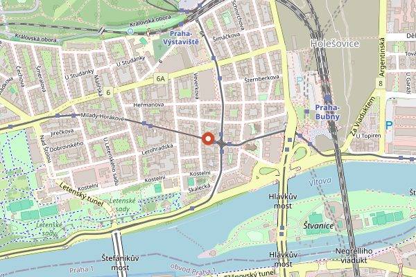Map showing Antoninovo Pekarstvi Letna in Prague