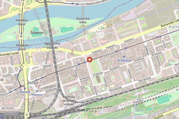 Map showing Dva Kohouti in Prague