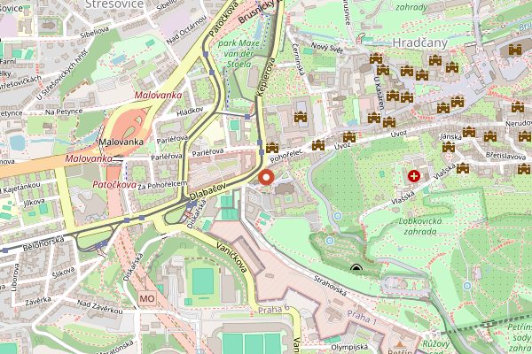 Map showing Klasterni Pivovar Strahov in Prague