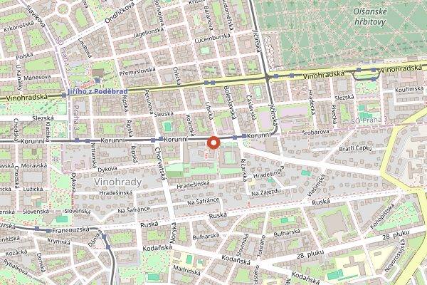 Map showing Vinohradsky Pivovar in Prague