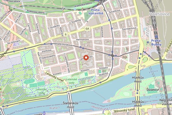 Map showing Cafe Letka in Prague