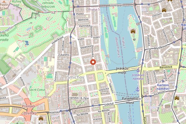 Map showing Loving Hut Smichov daily lunch in Prague