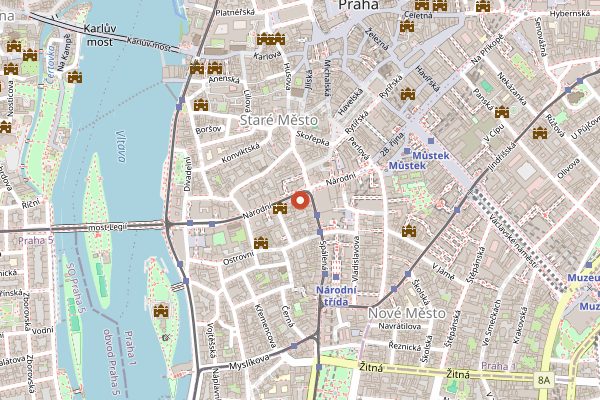 Map showing Cafe Louvre in Prague