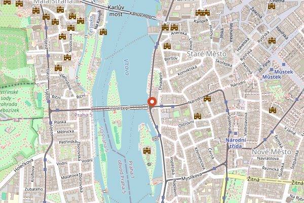 Map showing Cafe Slavia in Prague