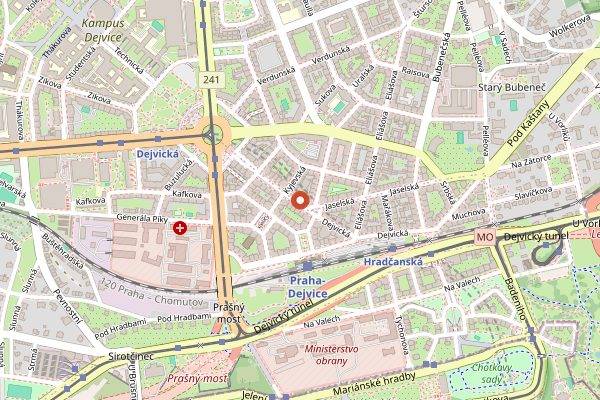 Map showing Dejvicka 34 in Prague
