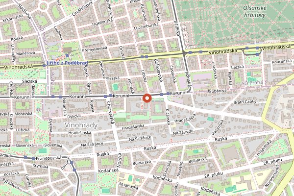 Map showing Vinohradsky Pivovar in Prague