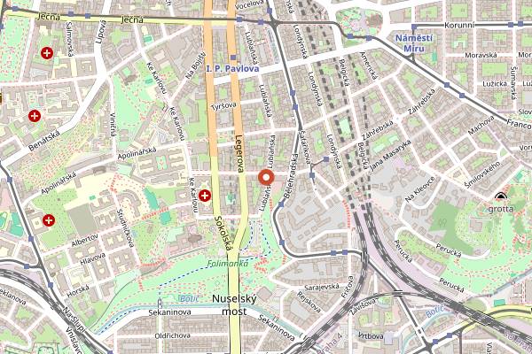 Map showing Grébovka Wine Festival (Vinobraní na Grébovce) in Prague