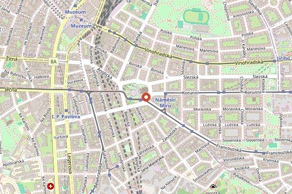 Map showing Namesti Miru Christmas Market in Prague