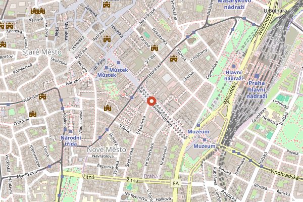 Map showing Wenceslas Square Christmas Market in Prague