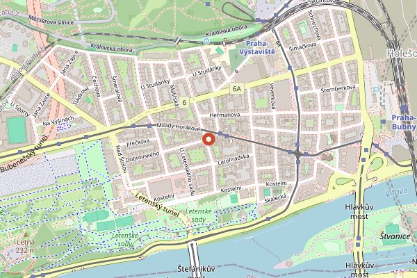 Map showing Mr HotDog Letna in Prague