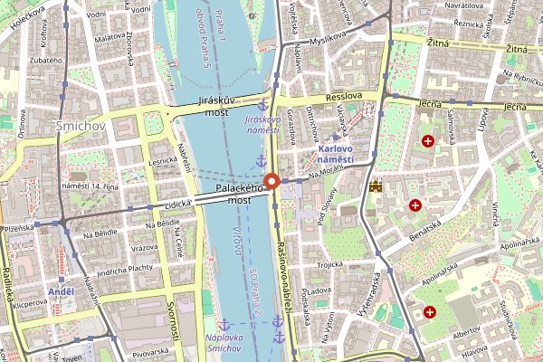 Map showing Naplavka Farmers Market in Prague