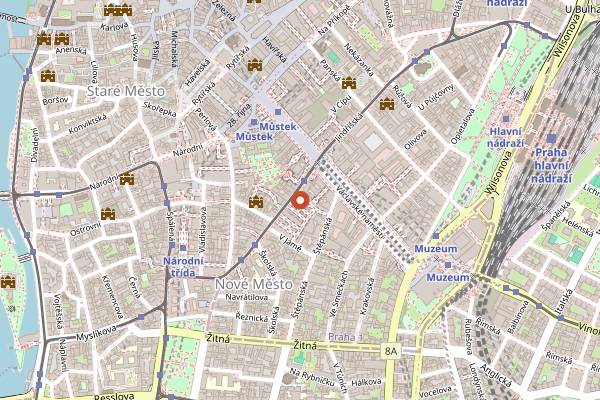 Map showing Lucerna Music Bar in Prague