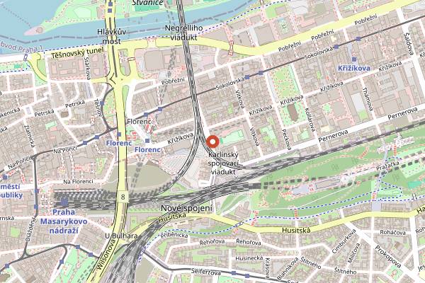 Map showing Kasarna Karlin food trucks in Prague