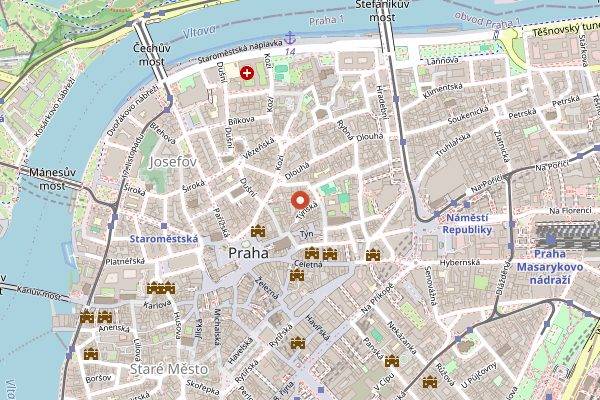 Map showing Tynska Bar and Books in Prague