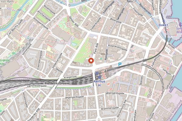 Map showing The Library Bar in Aarhus