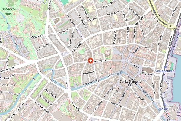 Map showing Roed's Hot Dog in Aarhus
