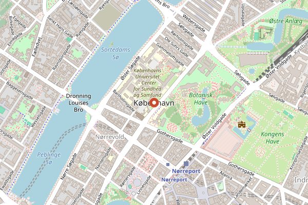 Map showing John's Hotdog Deli in Copenhagen