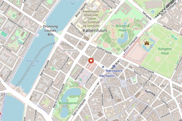 Map showing Torvehallerne in Copenhagen
