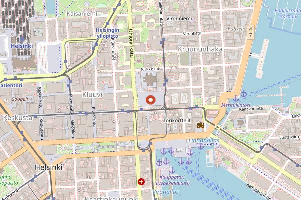Map showing Helsinki Christmas Market (Tuomaan Markkinat) in Helsinki