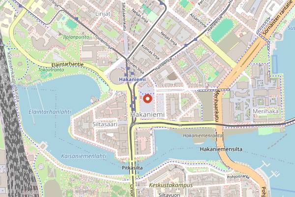 Map showing Hakaniemi Market Square (Hakaniementori) in Helsinki