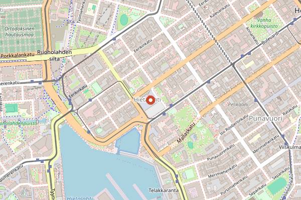 Map showing Hietalahti Market Square in Helsinki
