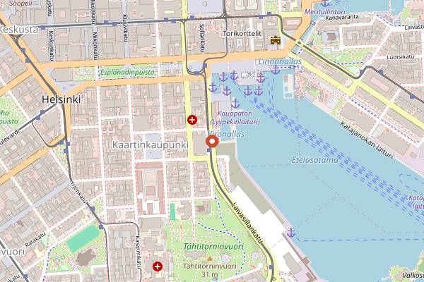 Map showing Old Market Hall (Vanha Kauppahalli) in Helsinki