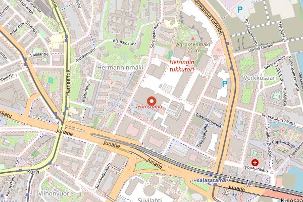 Map showing Teurastamo in Helsinki