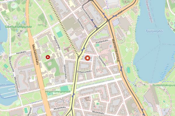 Map showing Töölö Market Square in Helsinki