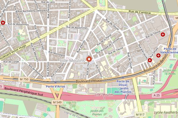 Map showing UNIK Kebab Lille Moulins in Lille