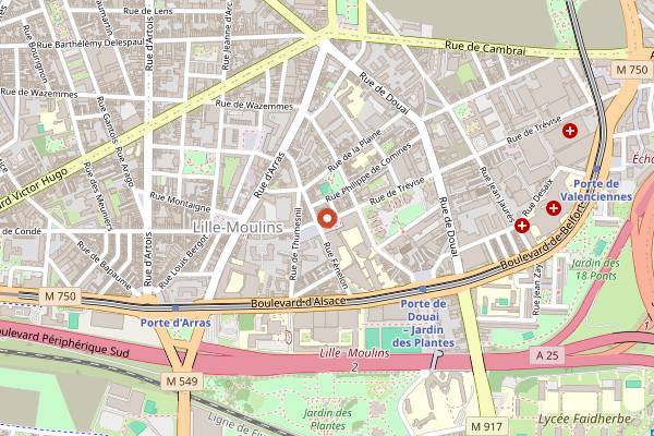 Map showing Marché de Moulins (Place Déliot) in Lille