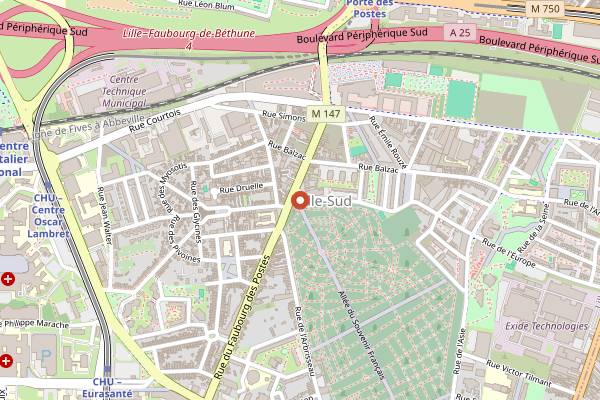 Map showing Marché de Lille-Sud (Place Martin Luther King) in Lille