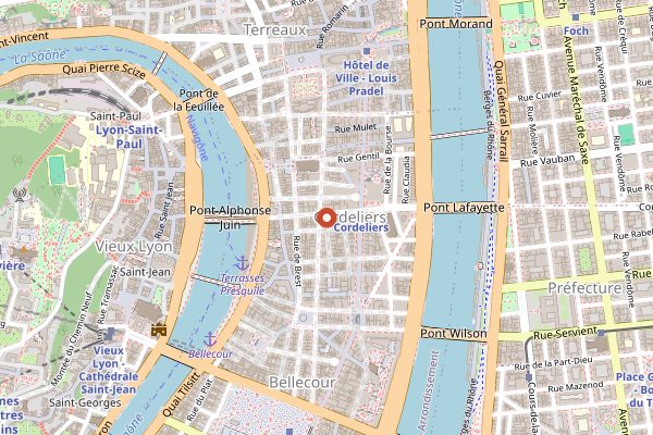 Map showing Grand Cafe des Negociants in Lyon