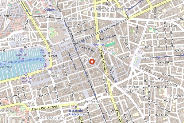 Map showing Marche de Noailles (Rue d'Aubagne) in Marseille