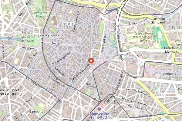 Map showing Cafés Bibal in Montpellier