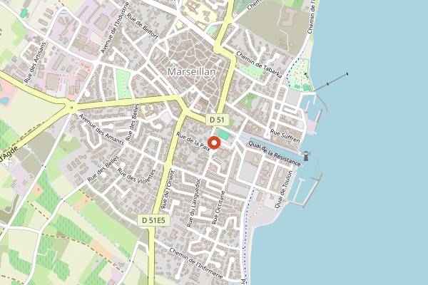 Map showing Marseillan and Noilly Prat in Montpellier