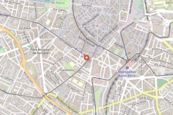 Map showing Marché Plan Cabanes in Montpellier