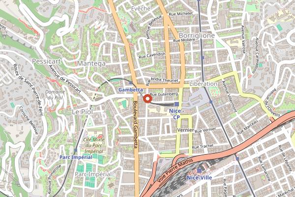 Map showing Aux Deux Chefs in Nice