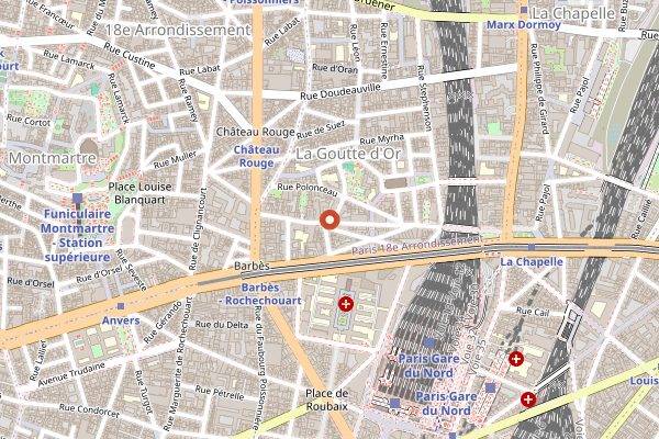 Map showing Brasserie de la Goutte d'Or in Paris