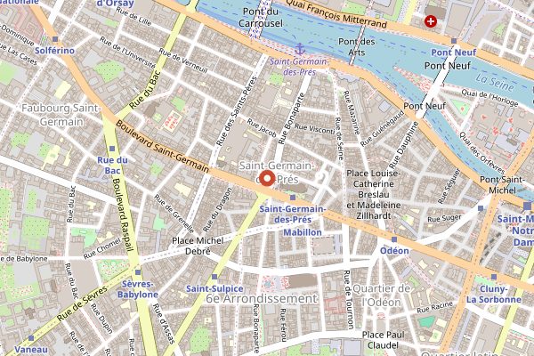 Map showing Les Deux Magots in Paris