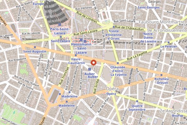 Map showing Galeries Lafayette Cooking School in Paris
