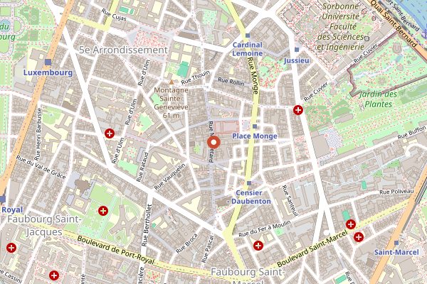 Map showing Marché Mouffetard in Paris