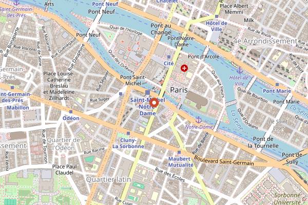 Map showing Caveau de la Huchette in Paris